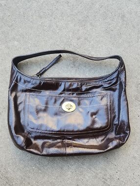 Coach brown patent hobo bag